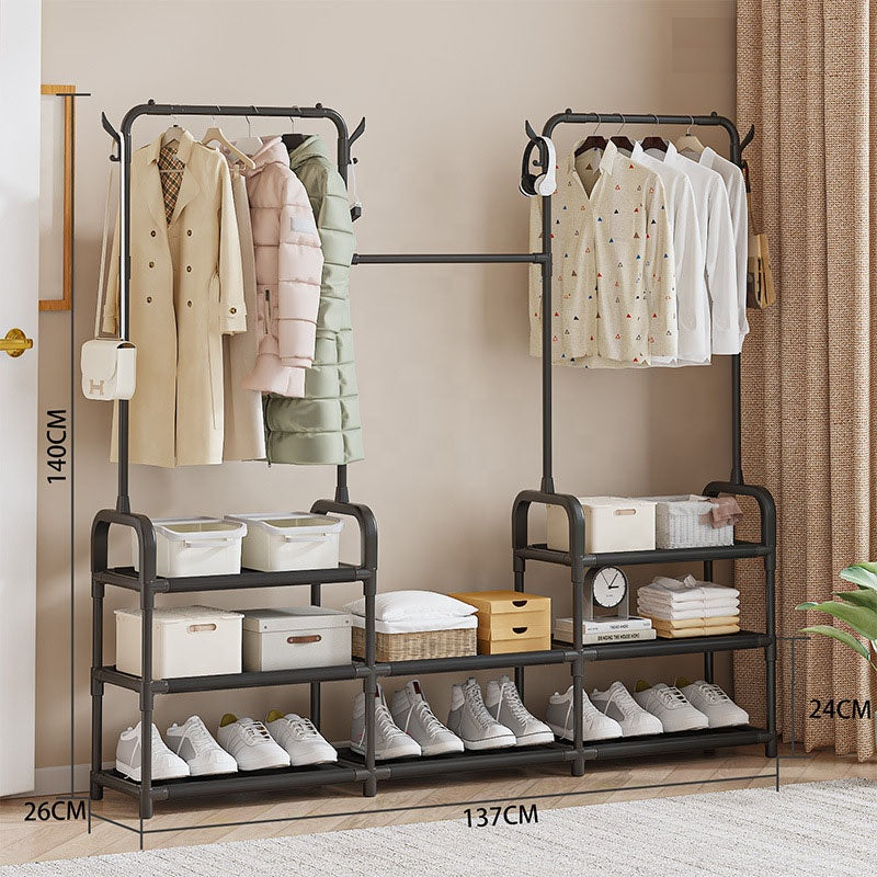 3-Tier Wardrobe Closet Oragnizer, Hanging Clothes Storage Rack, Iron Clothes and Shoes Rack For Bedroom And Entryway 3-Tier Wardrobe Closet Oragnizer, Hanging Clothes Storage Rack, Iron Clothes and Shoes Rack For Bedroom And Entryway